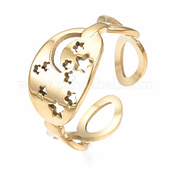 304 Stainless Steel Moon and Star Open Cuff Ring&nbsp;RJEW-T023-12G