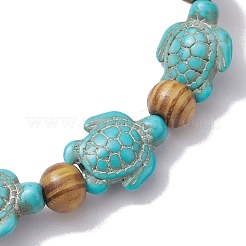 Beach Turtle Dye Synthetic Turquoise Beaded Stretch Barcelets&nbsp;BJEW-JB10291-01