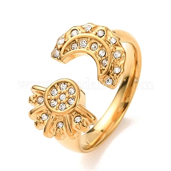 304 Stainless Steel Rhinestone Cuff Open Rings&nbsp;RJEW-E302-04G