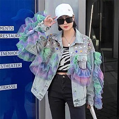 Tie Dye Silver Star Polyester Mesh Tulle Fabric&nbsp;DIY-WH0410-84