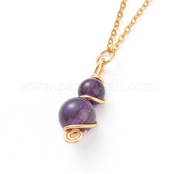 Natural Amethyst Pendant Necklace & Dangle Earrings Jewelry Sets&nbsp;SJEW-JS01060-03