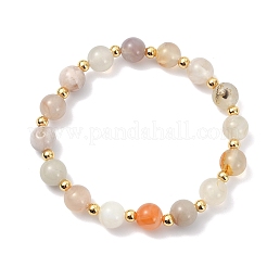 Natural Cherry Blossom Agate & Brass Beads Stretch Bracelets for Women&nbsp;BJEW-JB13831