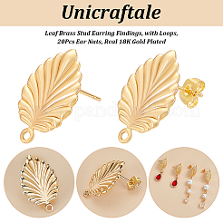 20Pcs Leaf Brass Stud Earring Findings&nbsp;KK-UN0002-14