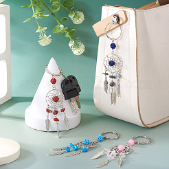 10Pcs 5 Styles Woven Web with Feather Alloy & Natural Mixed Stone & Glass Seed Keychains&nbsp;KEYC-TA0001-53