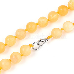 Round Natural Yellow Jade Beaded Necklaces&nbsp;NJEW-F327-02B-04-01