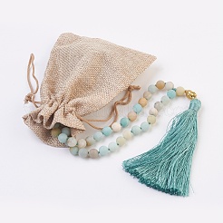 Natural Amazonite Buddha Mala Beads Necklaces&nbsp;NJEW-JN02129-03