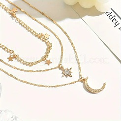 Moon Star Alloy Crystal Rhinestone Pendant 3 Layer Necklaces for Women&nbsp;FS-WG5D7AF-01