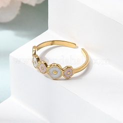 Flower 304 Stainless Steel Enamel Cuff Open Rings for Women&nbsp;RJEW-T033-01B