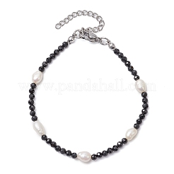 Natural Black Spinel &  Cultured Freshwater Pearl  Beads Beaded Bracelets for Woman&nbsp;BJEW-JB11268