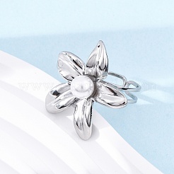 Flower 304 Stainless Steel Cuff Rings&nbsp;RJEW-D306-21P