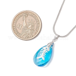 Ocean Alloy Sea Animal and Faceted Glass Teardrop Pendant Brass Round Snake Chain Necklaces for Women&nbsp;NJEW-JN05915-02
