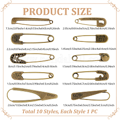 10Pcs 10 Styles Alloy Large Safety Pins&nbsp;JEWB-GA0001-55
