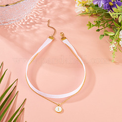 Alloy Enamel Letter Pendant Single Face White Velvet Ribbon & Brass Chain Double Layered Choker Necklaces&nbsp;NJEW-TAC0035