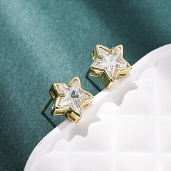 Brass Micro Pave Clear Cubic Zirconia Stud Earrings&nbsp;EJEW-C174-02C-G
