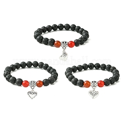 Natural Lava Rock Round & Carnelian Beads Stretch Bracelets for Women&nbsp;BJEW-JB11472