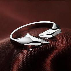 Simple Fashion Style Brass Dolphin Lover Cuff Rings&nbsp;RJEW-EE0002-003P-B