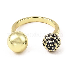 Cubic Zirconia Round with Flower Open Cuff Ring&nbsp;RJEW-H218-01G-02