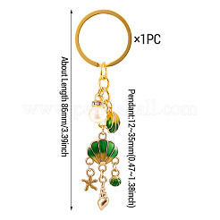 Shell Shape Alloy & Enamel & ABS Plastic Imitation Pearl Keychains&nbsp;KEYC-TADJ00007