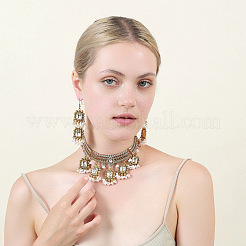 Rectangle Alloy Glass Choker Necklace & Earrings Sets for Women&nbsp;FS-WG507E8-01