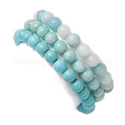 3Pcs Round Natural Amazonite & Synthetic Turquoise & Pearl Beaded Stackable Stretch Bracelets Sets&nbsp;BJEW-JB12991