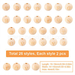 52 Pcs 26 Styles Unfinished Natural Wood European Beads&nbsp;WOOD-SC0001-32