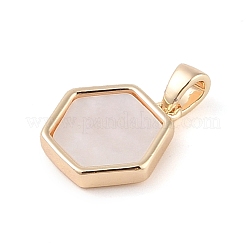 Brass Pave Shell Hexagon Charms&nbsp;KK-Q816-02G