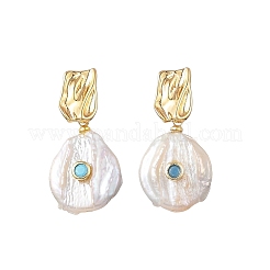 Natural Freshwater Shell & Brass Stud Dangle Earrings&nbsp;EJEW-JE07444