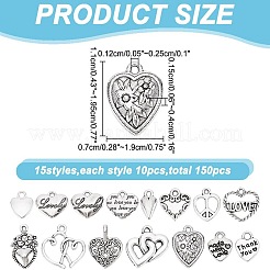 150Pcs 15 Styles Tibetan Style Alloy Charms&nbsp;FIND-AR0004-94
