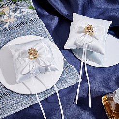 Square Polyester with Plastic Pearl Flower Wedding Finger Ring Display Pillow&nbsp;RDIS-WH0016-24A