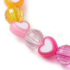 Heart & Faceted Round Acrylic Beaded Stretch Bracelets&nbsp;BJEW-JB10245-01