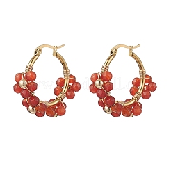 3 Pairs Flower Brass Natural Gemstone Hoop Earrings&nbsp;EJEW-TA00781