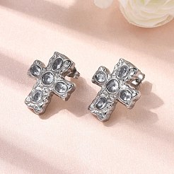 6 Pairs 304 Stainless Steel Cubic Zirconia Cross Stud Earrings&nbsp;EJEW-P330-01P