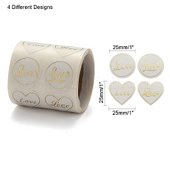 Heart and Flat Round with Word Love Valentine's Stickers Self Adhesive Tag Labels&nbsp;X-DIY-E023-05