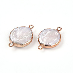 Electroplated Natural Keshi Pearl Flat Round Connector Charms&nbsp;PEAR-S018-03I-01