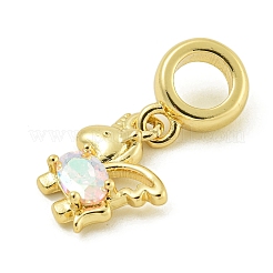 Rack Plating Brass Pave Clear AB Cubic Zirconia Unicorn European Dangle Charms&nbsp;KK-Z067-56G