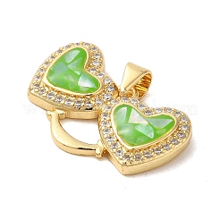 Double Heart Brass Micro Pave Cubic Zirconia Pendants&nbsp;KK-K385-046G