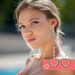 4 Pairs 4 Colors Rhinestone Hollow Heart Dangle Stud Earrings&nbsp;EJEW-AN0004-17