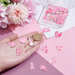 40Pcs 10 Styles Breast Cancer Pink Awareness Ribbon Theme Alloy Enamel Pendants&nbsp;ENAM-UN0001-28