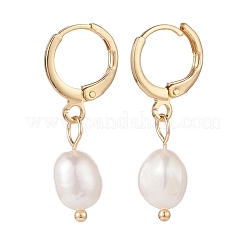 Natural Pearl Dangle Hoop Earrings&nbsp;EJEW-JE04964