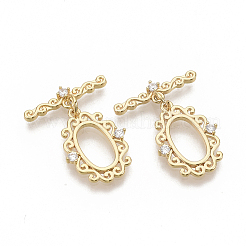 Brass Micro Pave Clear Cubic Zirconia Toggle Clasps&nbsp;X-KK-T051-24G-NF