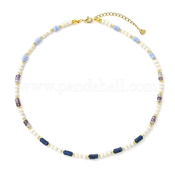 Natural Amethyst & Lapis Lazuli  & Synthetic Blue Lace Agate Heishi Beads and Natural Cultured Freshwater Pearl Rice Beaded Necklaces for Women&nbsp;NJEW-JN06294-02