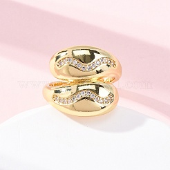 Brass Micro Pave Clear Cubic Zirconia Cuff Rings for Women&nbsp;RJEW-U047-29G