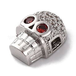 Skull Shape Rack Plating Brass with Cubic Zirconia Beads&nbsp;KK-S406-15P