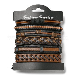 5Pcs 5 Style Adjustable Braided Imitation Leather Cord Bracelet Set with Waxed Cord for Men&nbsp;BJEW-F458-03