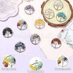 10Pcs 10 Styles Chakra Natural Mixed Stone Tree fo Life Pendants&nbsp;G-YW0002-31