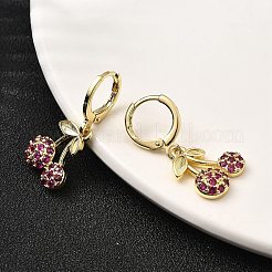 Brass Micro Pave Cubic Zirconia Cherry Dangle Earrings&nbsp;EJEW-L305-02G