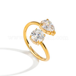 304 Stainless Steel Pave Cubic Zirconia Cuff Open Rings for Women&nbsp;MA1780