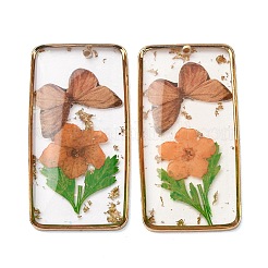 Brass & Transparent Epoxy Resin & Dried Flower Pendants&nbsp;RESI-G133-01G