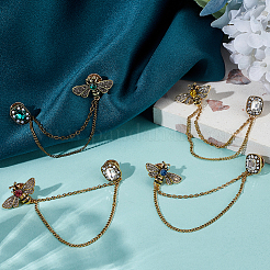 4Pcs 4 Colors Glass Bee & Rectangle Hanging Chain Brooches&nbsp;JEWB-GO0001-15
