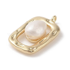 Brass Pendants with Oval Freshwater Pearl&nbsp;KK-G491-21G